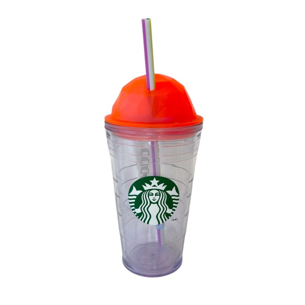 Starbucks Grande Cold Cup Clear Tumbler Neon Chiseled Prism Dome Lid 16oz